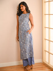 Work Chic. Sanganer Block Printed Straight Fit Cotton Kurta Set - Lavender Flora (Set of 2)