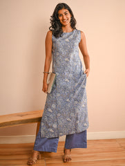 Work Chic. Sanganer Block Printed Straight Fit Cotton Kurta Set - Lavender Flora (Set of 2)