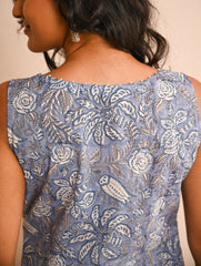 Work Chic. Sanganer Block Printed Straight Fit Cotton Kurta Set - Lavender Flora (Set of 2)