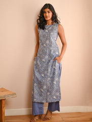 Work Chic. Sanganer Block Printed Straight Fit Cotton Kurta Set - Lavender Flora (Set of 2)