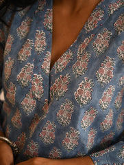 Work Chic. Sanganer Block Printed Loose Fit Cotton Kurta Set - Blue Ornate (Set of 2)