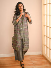 Work Chic. Handwoven Ikat Shirt & Palazzo Set - Grey Aztec (Set of 2)