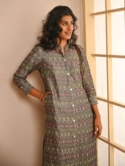 Work Chic. Handwoven Ikat Shirt & Palazzo Set - Grey Aztec (Set of 2)