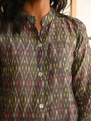 Work Chic. Handwoven Ikat Shirt & Palazzo Set - Grey Aztec (Set of 2)