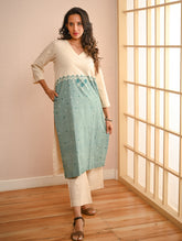 Work Chic. Handwoven Kashida Pattu Loose Fit Cotton Kurta - Mint & Cream Vibes