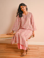 Work Chic. Sanganer Block Printed Loose Fit Cotton Kurta Set - Floral Panels (Set of 2)