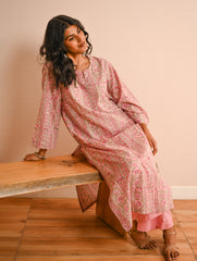 Work Chic. Sanganer Block Printed Loose Fit Cotton Kurta Set - Floral Panels (Set of 2)