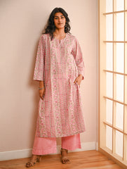 Work Chic. Sanganer Block Printed Loose Fit Cotton Kurta Set - Floral Panels (Set of 2)
