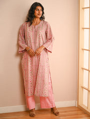 Work Chic. Sanganer Block Printed Loose Fit Cotton Kurta Set - Floral Panels (Set of 2)
