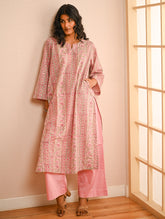 Work Chic. Sanganer Block Printed Loose Fit Cotton Kurta Set - Floral Panels (Set of 2)