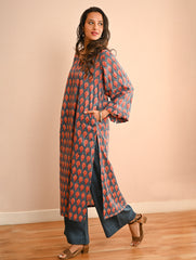 Work Chic. Sanganer Block Printed Loose Fit Cotton Kurta Set - Teal Motifs (Set of 2)