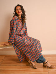 Work Chic. Sanganer Block Printed Loose Fit Cotton Kurta Set - Teal Motifs (Set of 2)