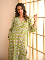 Work Chic. Sanganer Block Printed Loose Fit Cotton Kurta Set - Mint Ornate (Set of 2)
