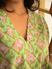 Work Chic. Sanganer Block Printed Loose Fit Cotton Kurta Set - Mint Ornate (Set of 2)