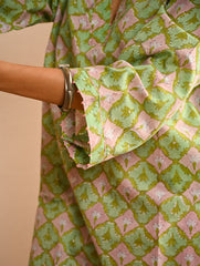 Work Chic. Sanganer Block Printed Loose Fit Cotton Kurta Set - Mint Ornate (Set of 2)