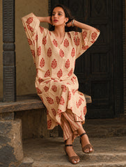 Work Chic. Sanganer Block Printed Ultra Loose Fit Cotton Kurta Set - Red Ornate (Set of 2)