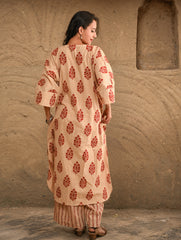 Work Chic. Sanganer Block Printed Ultra Loose Fit Cotton Kurta Set - Red Ornate (Set of 2)