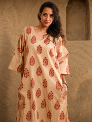 Work Chic. Sanganer Block Printed Ultra Loose Fit Cotton Kurta Set - Red Ornate (Set of 2)