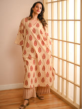 Work Chic. Sanganer Block Printed Ultra Loose Fit Cotton Kurta Set - Red Ornate (Set of 2)