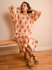 Work Chic. Sanganer Block Printed Ultra Loose Fit Cotton Kurta Set - Red Ornate (Set of 2)
