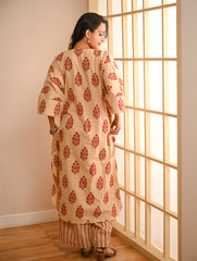 Work Chic. Sanganer Block Printed Ultra Loose Fit Cotton Kurta Set - Red Ornate (Set of 2)