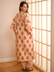 Work Chic. Sanganer Block Printed Ultra Loose Fit Cotton Kurta Set - Red Ornate (Set of 2)