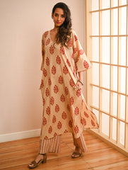 Work Chic. Sanganer Block Printed Ultra Loose Fit Cotton Kurta Set - Red Ornate (Set of 2)