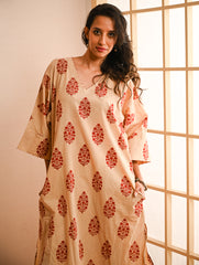 Work Chic. Sanganer Block Printed Ultra Loose Fit Cotton Kurta Set - Red Ornate (Set of 2)