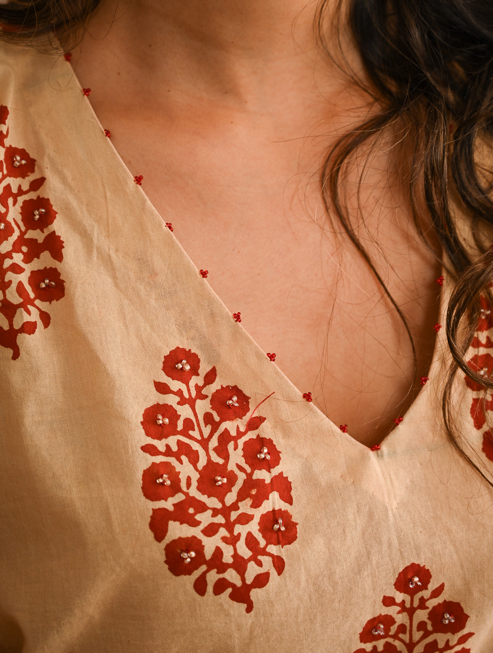Work Chic. Sanganer Block Printed Ultra Loose Fit Cotton Kurta Set - Red Ornate (Set of 2)