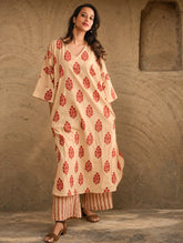 Work Chic. Sanganer Block Printed Ultra Loose Fit Cotton Kurta Set - Red Ornate (Set of 2)