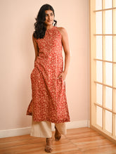 Work Chic. Bagru Block Printed Straight Fit Cotton Kurta Set - Brick Vines (Set of 2)