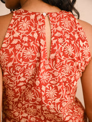 Work Chic. Bagru Block Printed Straight Fit Cotton Kurta Set - Brick Vines (Set of 2)