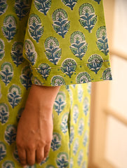Work Chic. Sanganer Block Printed Loose Fit Cotton Kurta Set - Lime Vibes (Set of 2)