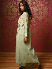Regal Elegance. Benaras Cotton Long Dress / Kurta Set - Mint Ornate, (2 pc set)