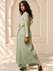 Regal Elegance. Benaras Cotton Long Dress / Kurta Set - Mint Ornate, (2 pc set)