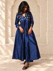 Regal Elegance. Chanderi Long Dress / Kurta Set - Deep Hues, (2 pc set)
