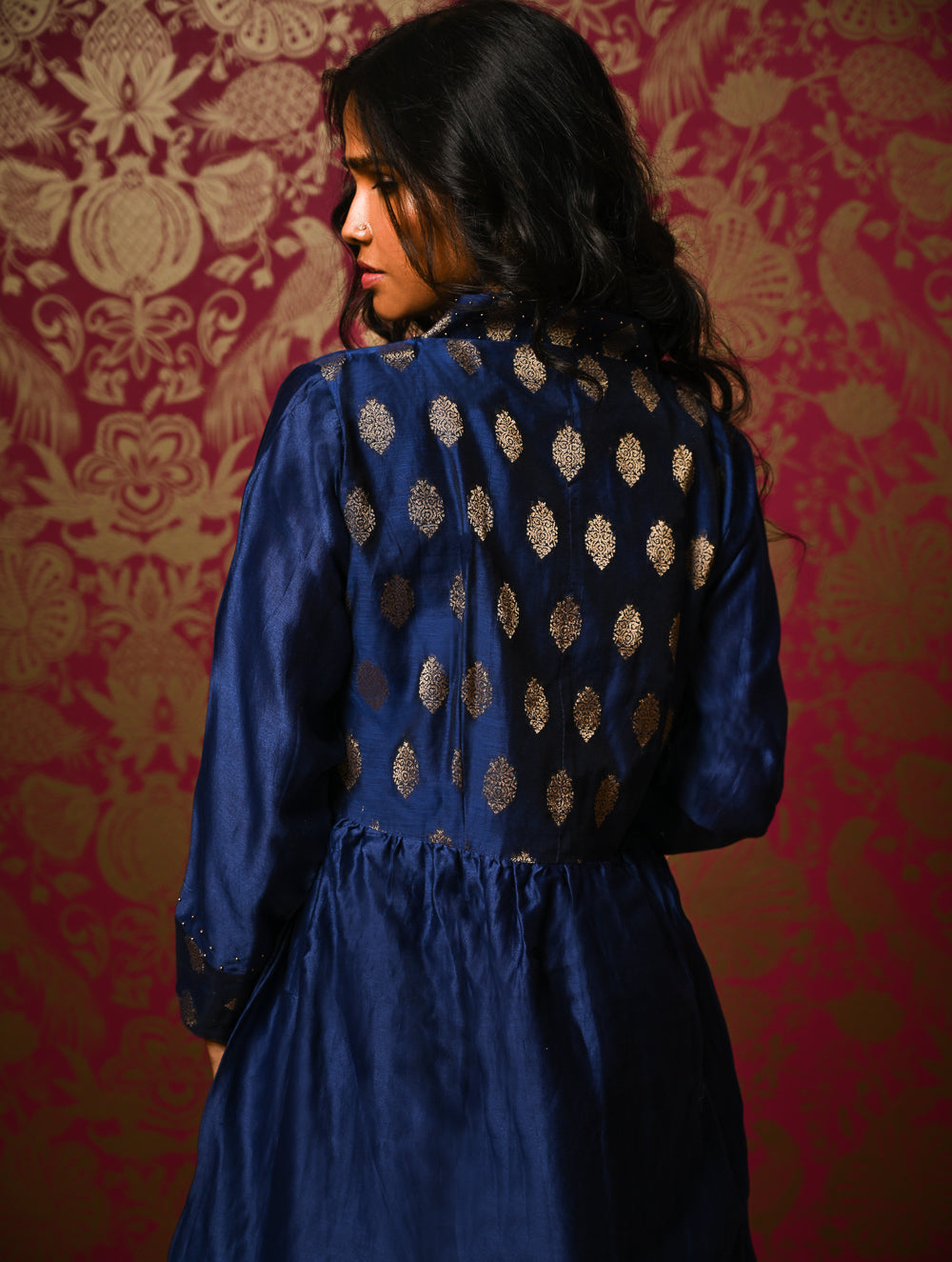 Regal Elegance. Chanderi Long Dress / Kurta Set - Deep Hues, (2 pc set)