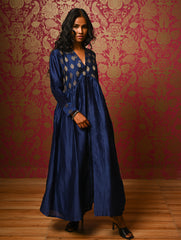 Regal Elegance. Chanderi Long Dress / Kurta Set - Deep Hues, (2 pc set)