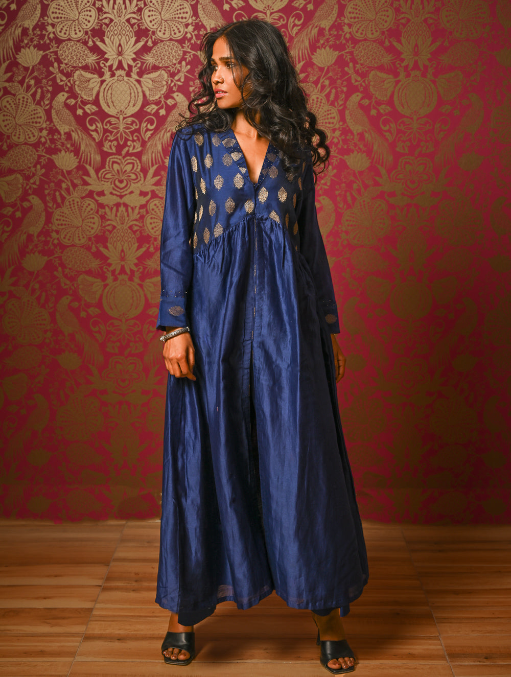 Regal Elegance. Chanderi Long Dress / Kurta Set - Deep Hues, (2 pc set)
