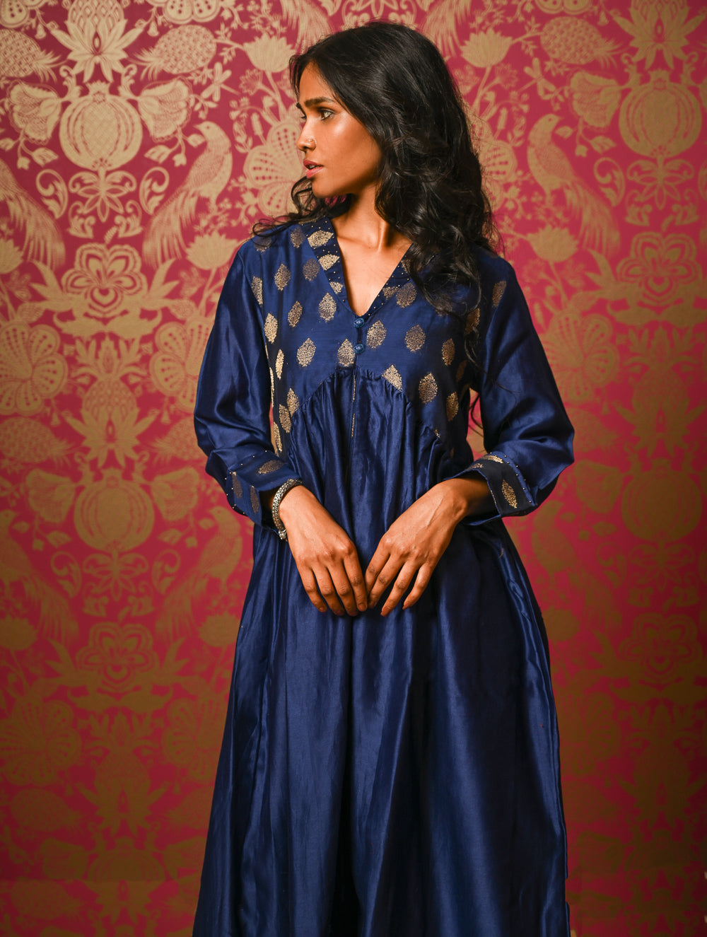 Regal Elegance. Chanderi Long Dress / Kurta Set - Deep Hues, (2 pc set)