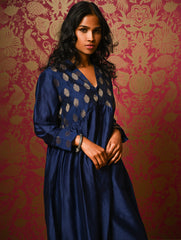 Regal Elegance. Chanderi Long Dress / Kurta Set - Deep Hues, (2 pc set)