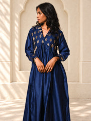 Regal Elegance. Chanderi Long Dress / Kurta Set - Deep Hues, (2 pc set)