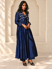 Regal Elegance. Chanderi Long Dress / Kurta Set - Deep Hues, (2 pc set)