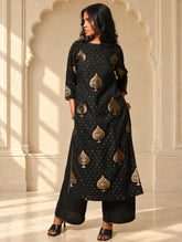 Regal Elegance. Benarasi Chanderi Straight Kurta Set - Black & Gold, (2 pc set)