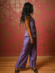 Elegant Dabu Block Printed Chanderi Trouser Set - Lavender Forest, (2 pc set)