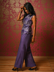 Elegant Dabu Block Printed Chanderi Trouser Set - Lavender Forest, (2 pc set)