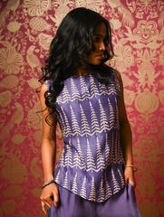 Elegant Dabu Block Printed Chanderi Trouser Set - Lavender Forest, (2 pc set)