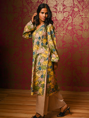 Exclusive, Authentic Kalamkari Cotton Loose Fit Kurta Set - Soft Grey Flora, (2 pc set)
