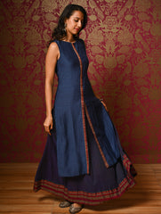 Light Festive. Soft Mul Cotton & Chanderi Narayanpet Kali Skirt & Long Kurta Set - Sapphire Moods, (2 pc set)