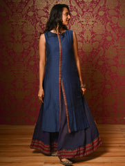 Light Festive. Soft Mul Cotton & Chanderi Narayanpet Kali Skirt & Long Kurta Set - Sapphire Moods, (2 pc set)